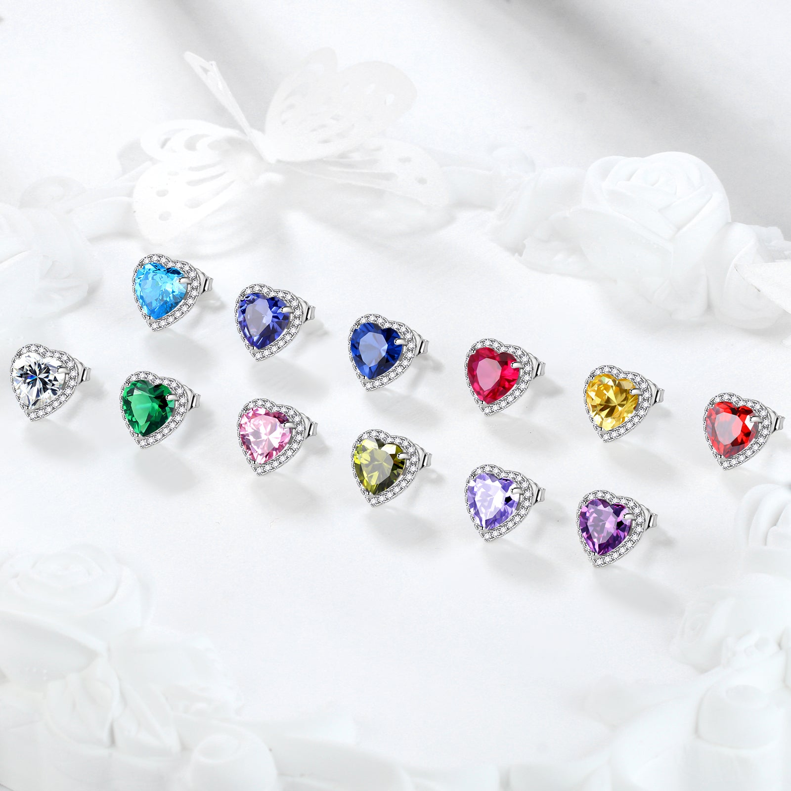 Hearts Jewelry Sets 3PCS Women Birthstone Necklace Earrings Girls Jewelry Birthday Gift 925 Sterling Silver - Aurora Tears Jewelry
