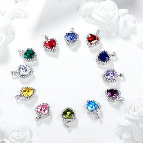 Hearts Jewelry Sets 3PCS 925 Sterling Silver Birthstone Necklace Earrings for Women Girls - Aurora Tears Jewelry
