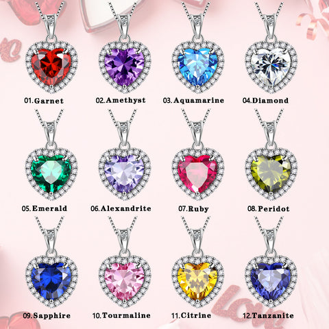 Hearts Jewelry Sets 3PCS Women Birthstone Necklace Earrings Girls Jewelry Birthday Gift 925 Sterling Silver - Aurora Tears Jewelry