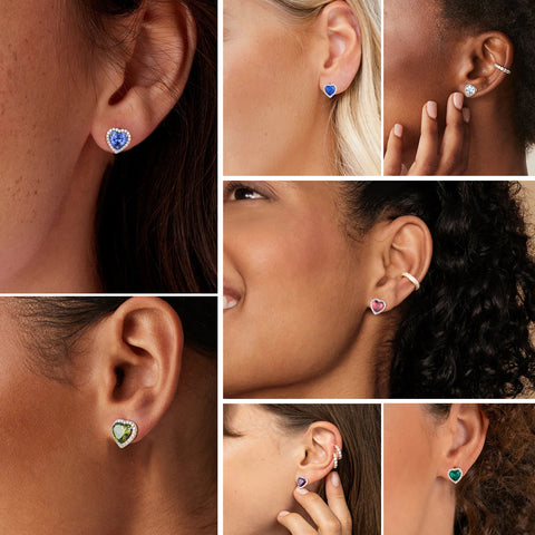 Herz-Schmuck-Set, 3-teilig, 925er-Sterlingsilber, Geburtsstein-Halskette, Ohrringe für Frauen und Mädchen