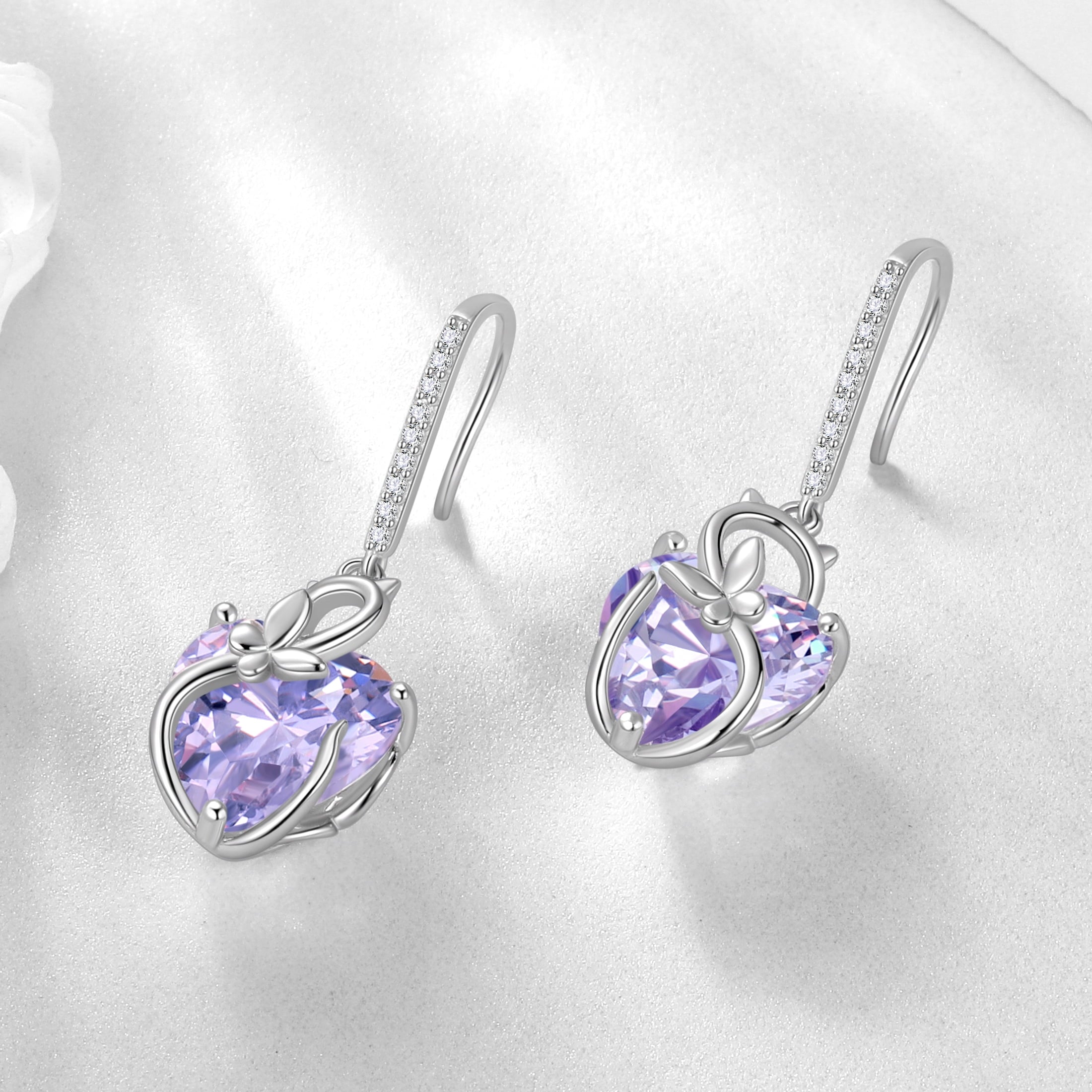 Cat Butterfly Earrings for Women 925 Sterling Silver Earrings Dangle Drop Hook Heart Alexandrite June Birthstone Jewelry Birthday Mother Christmas Birthday Valentines Day Gifts for Mom - Aurora Tears