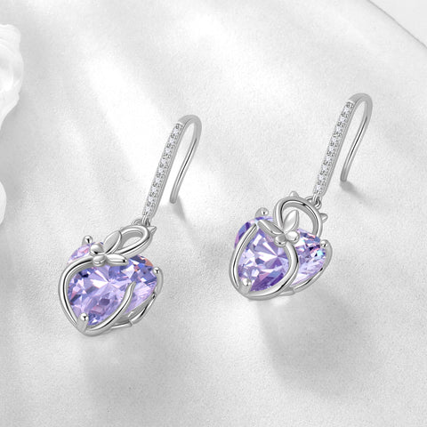 Cat Butterfly Earrings for Women 925 Sterling Silver Earrings Dangle Drop Hook Heart Alexandrite June Birthstone Jewelry Birthday Mother Christmas Birthday Valentines Day Gifts for Mom - Aurora Tears