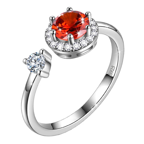 Anillo redondo con piedra natal para mujer, regalo de cumpleaños para niñas, plata de ley 925