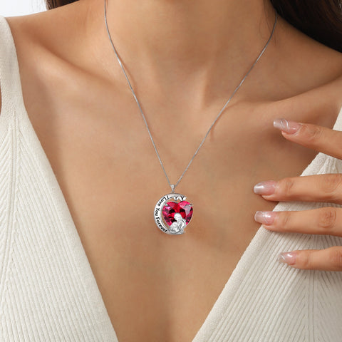 Moon Heart Mother Daughter Necklace 925 Sterling Silver Red Ruby July Birthstone Pendant Jewelry Women Birthday Christmas Mother's Day Gift for Mom - Aurora Tears