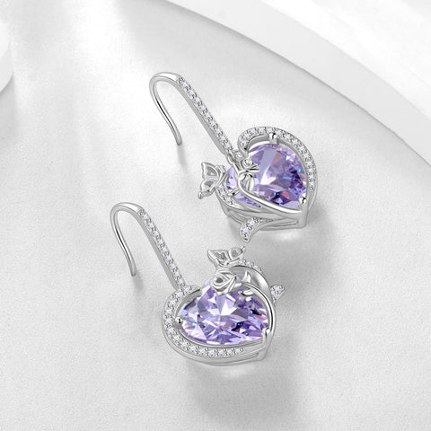 Women June Birthstone Drop Earrings Heart Alexandrite Butterfly Rose Jewelry 925 Sterling Silver Hook Earring Birthday Mother's Day Gift - Aurora Tears