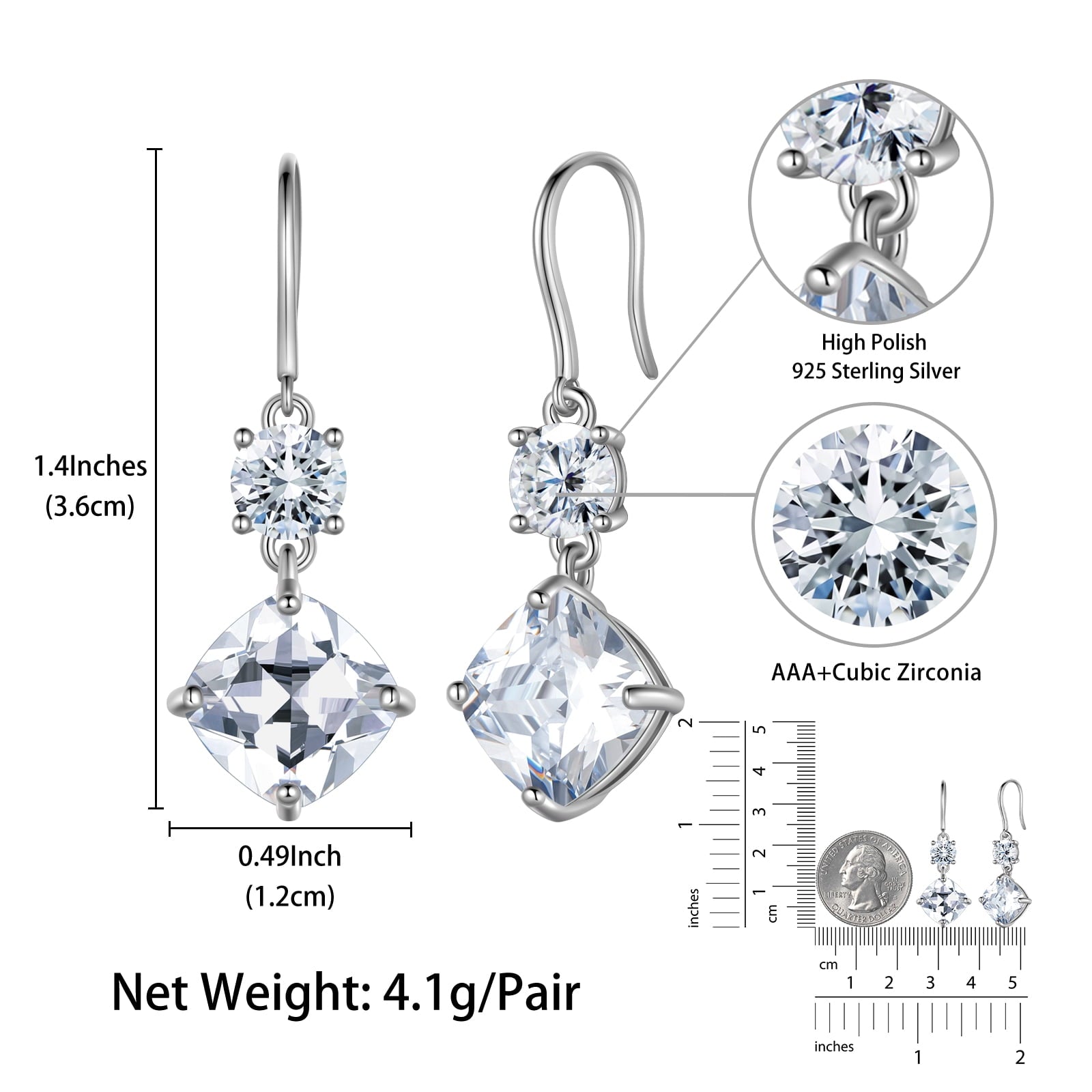 925 Sterling Silver Hook Women Dangle Earrings April Birthstone Earrings Diamond Crystal Wedding Bridal Jewelry Valentine's Day Gift - Aurora Tears