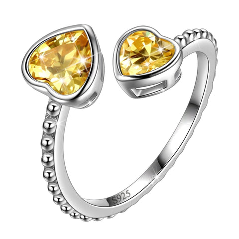 Women Double Love Hearts Birthstone Ring Girls Birthsday Gift 925 Sterling Silver