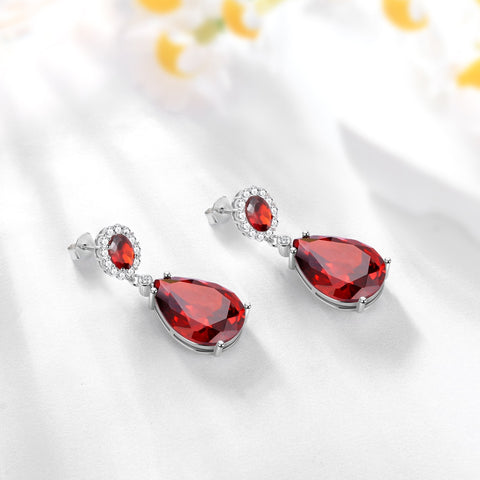 10Ct Teardrop Dangle Earring Women Garnet January Birthstone Earring Jewelry 925 Sterling Silver Mom Grandma Christmas Valentine Birthday Gift - Aurora Tears