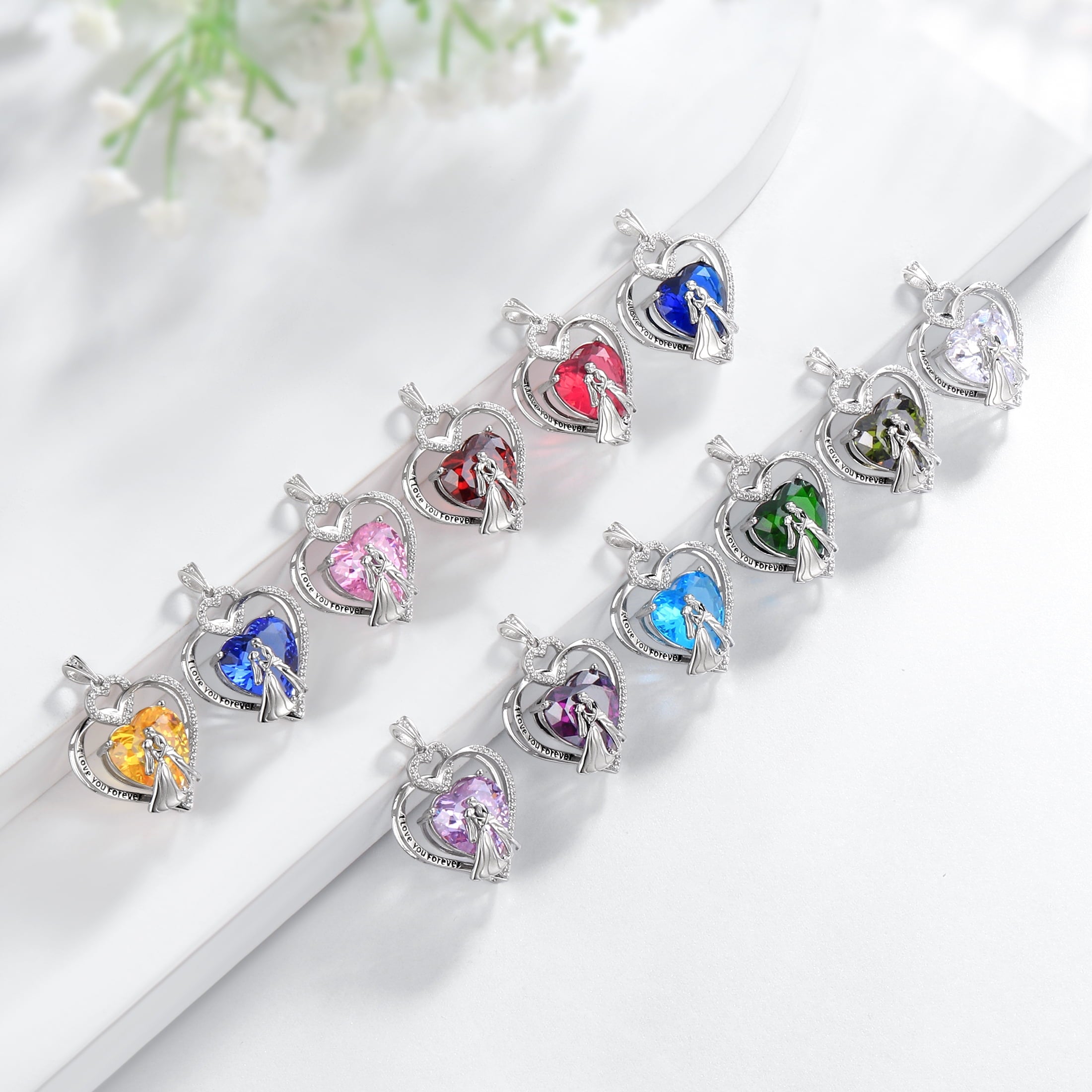 Couple Necklace for Women 925 Sterling Silver Heart September Birthstone Pendant Love Wedding Engagement Bridal Jewelry Valentines Gifts for Her Wife Girlfriend - Aurora Tears