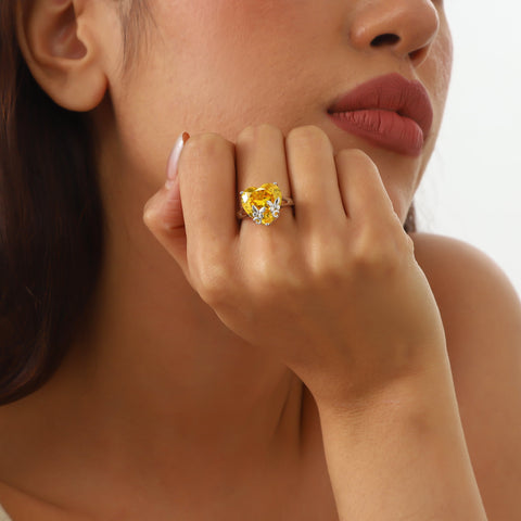 9Ct Women Heart Ring 925 Sterling Silver Butterfly November Birthstone Citrine Solitaire Ring Jewelry Christmas Thanksgiving Gift for Mother - Aurora Tears