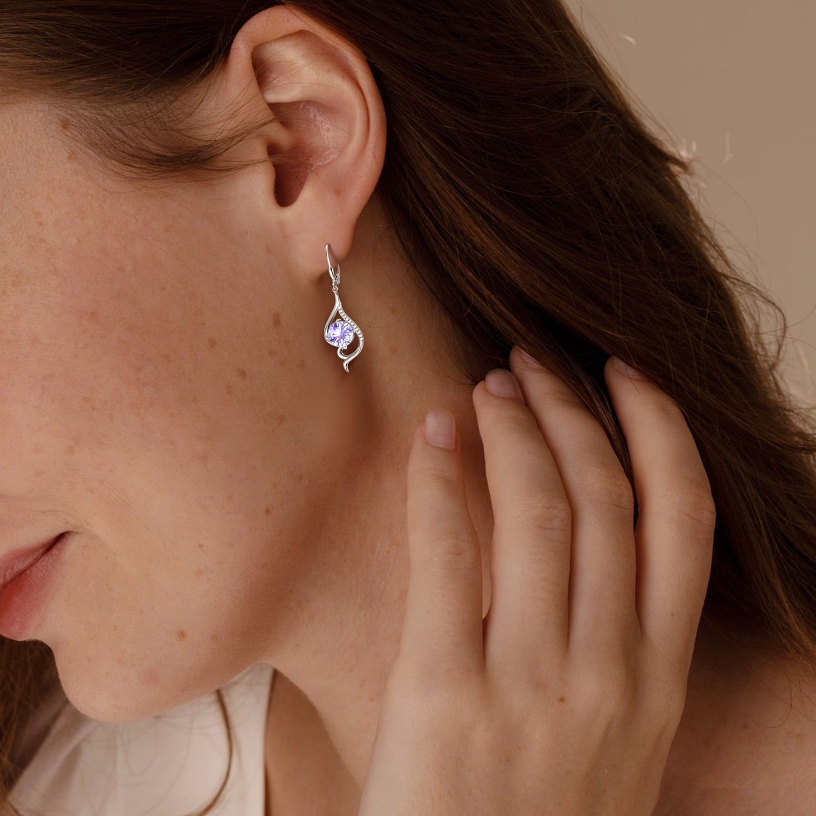 925 Sterling Silver Leverback Women Earrings June Birthstone Alexandrite Purple Long Drop Earring Tail Jewelry Mother Christmas Birthday Valentines Gift for Her - Aurora Tears