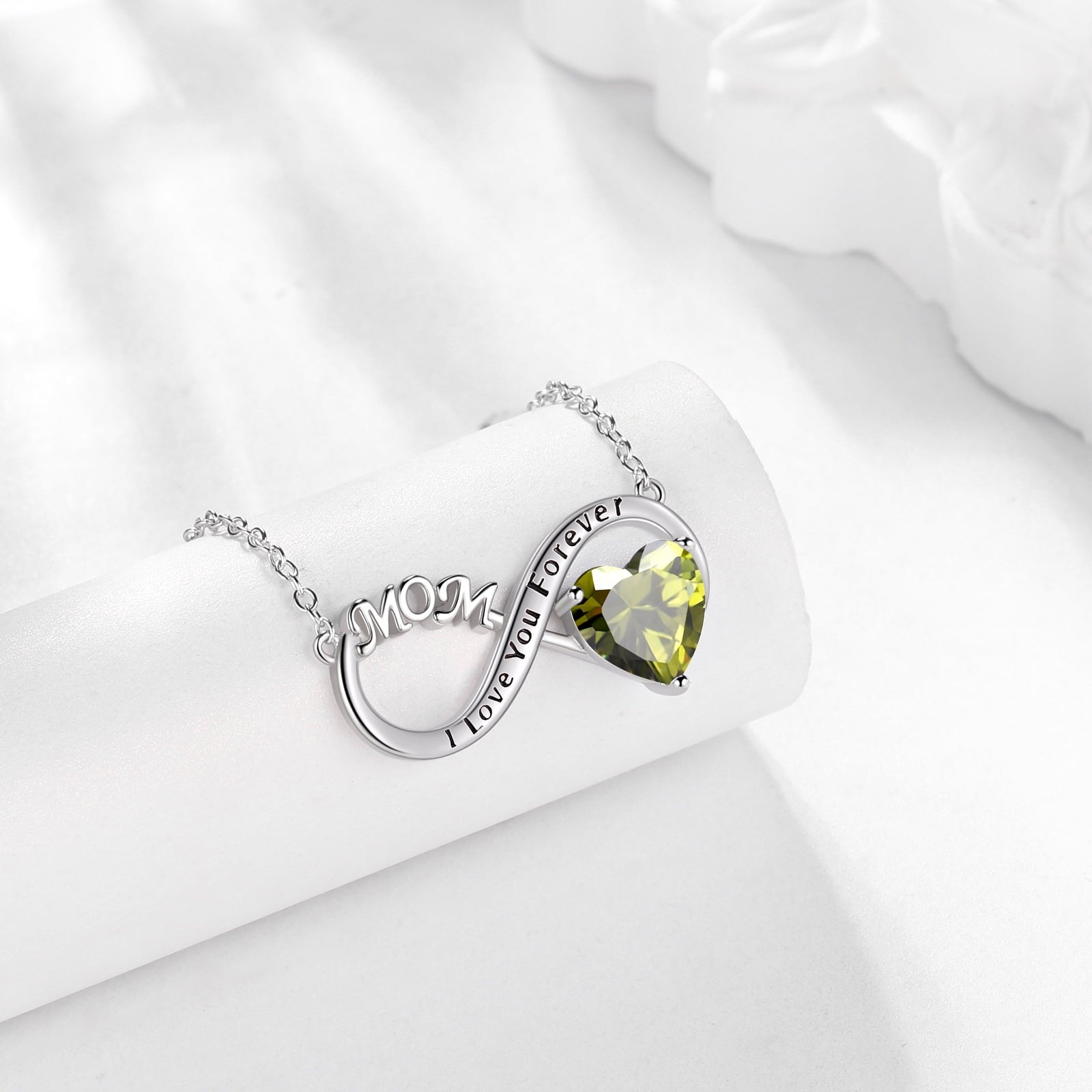 Women Infinity Heart Necklace for Mom August Birthstone Necklace Peridot Green Pendant Sterling Silver Jewelry Birthday Mother's Day Gift from Daughter - Aurora Tears