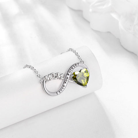 Women Infinity Heart Necklace for Mom August Birthstone Necklace Peridot Green Pendant Sterling Silver Jewelry Birthday Mother's Day Gift from Daughter - Aurora Tears