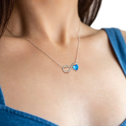 Women Infinity Heart Necklace for Mom March Birthstone Necklace Aquamarine Blue Pendant 925 Sterling Silver Jewelry Birthday Mother's Day Gift - Aurora Tears