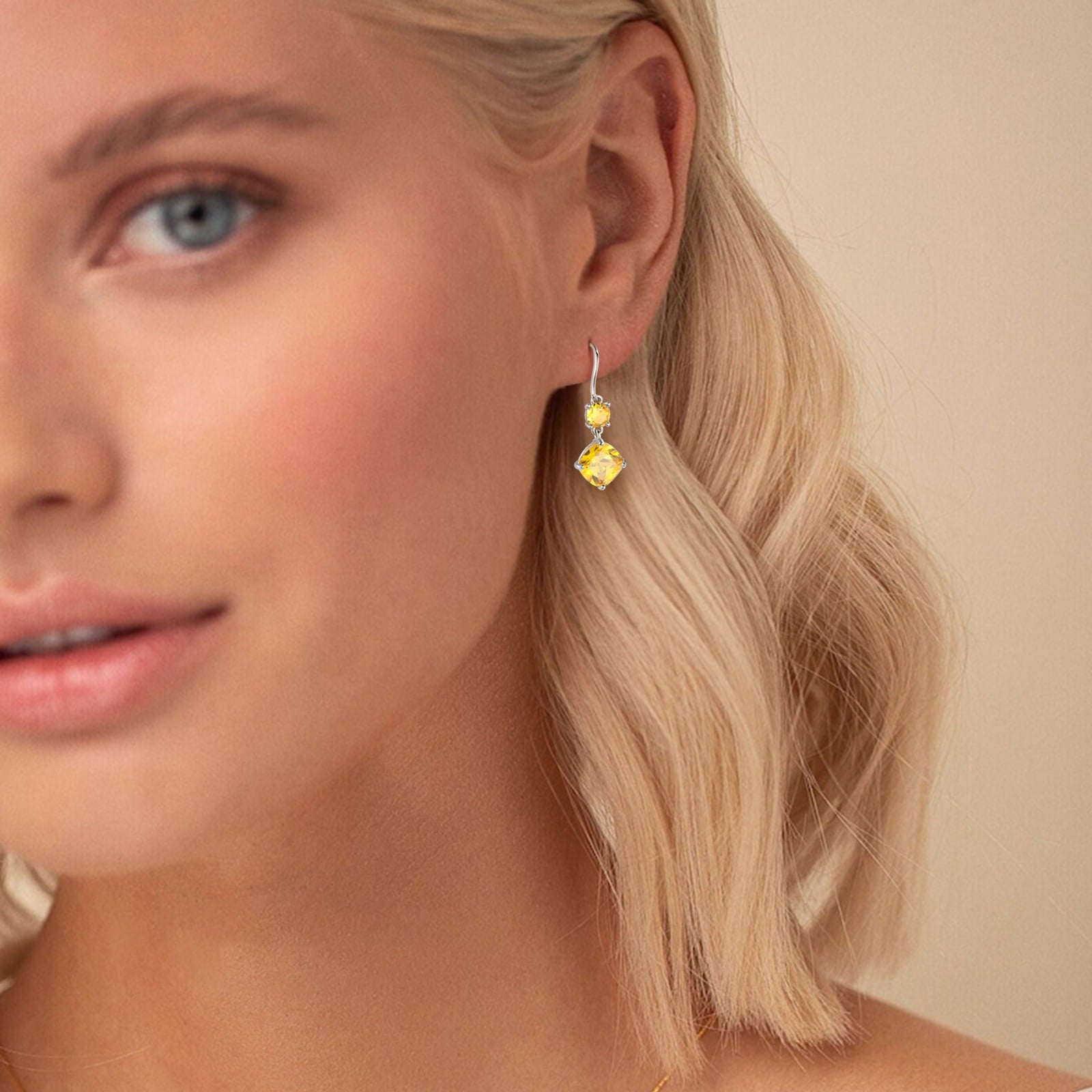 Long Drop Women Earring Citrine November Birthstone Earrings Sterling Silver Yellow Jewelry Mom Birthday Christmas Thanksgiving Gift - Aurora Tears