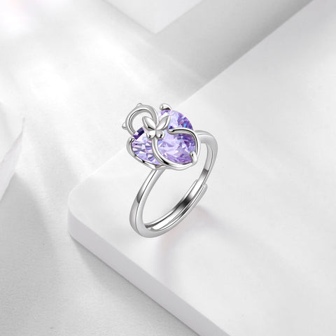 Women Heart Ring 925 Sterling Silver Cat Butterfly June Birthstone Alexandrite Solitaire Ring Jewelry Birthday Gift for Mother Cat Lover - Aurora Tears