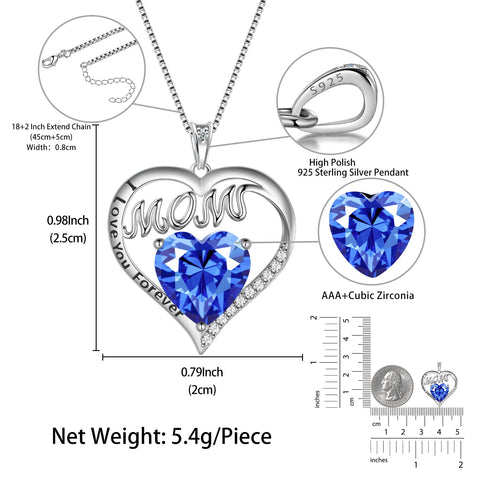 Women Heart Necklace for Mom Grandma,Blue Tanzanite December Birthstone Necklace Mother's Day Gift Idea Jewelry 925 Sterling Silver Pendant Christmas Birthday Gift from Daughter/Son - Aurora Tears