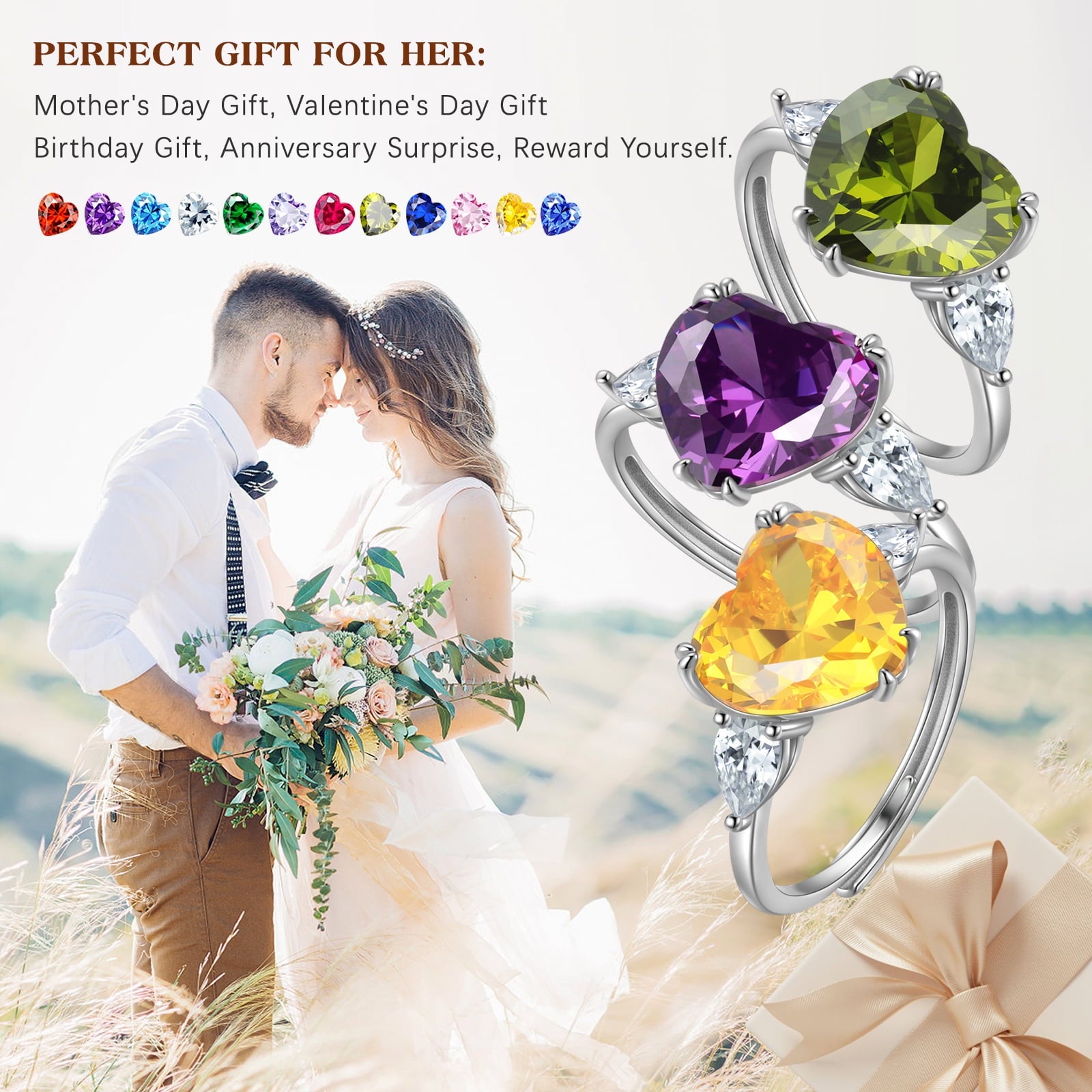 6Ct Heart Women Ring December Birthstone Tanzanite Blue 925 Sterling Silver Ring Jewelry Mom Christmas Birthday Valentine Gifts for Girlfriend - Aurora Tears