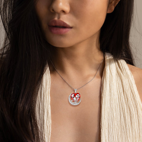 Women Animal Cat and Dog Necklace Red Heart January Birthstone Charm Garnet Pendant Jewelry Birthday Christmas Mother's Day Gift for Daughter Pet Lovers - Aurora Tears