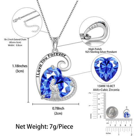 Mother Daughter Necklace 925 Sterling Silver Blue Heart Tanzanite December Birthstone Pendant Jewelry Women Christmas Birthday Gift for Mom and Daughter - Aurora Tears