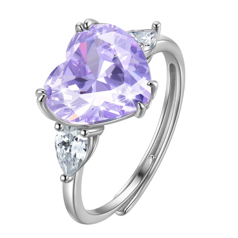 925 Sterling Silver Ring Heart 6CT Women Birthstone Band Bridal Jewelry Valentine Gift for Wife