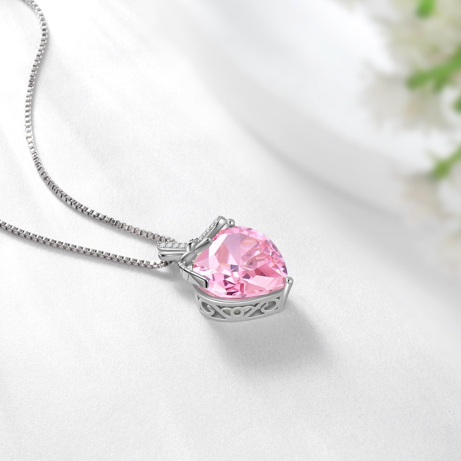 Dragonfly Necklace Heart October Birthstone Necklace Tourmaline 925 Sterling Silver Pendant Pink Jewelry Women Birthday Christmas Mother's Day Gift - Aurora Tears