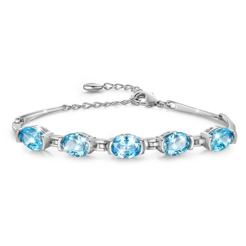 Juwaliy 18K White Gold Plated Bracelets for Women,Birthstone Jewelry Birthday Gifts for Wife Daughter Mom