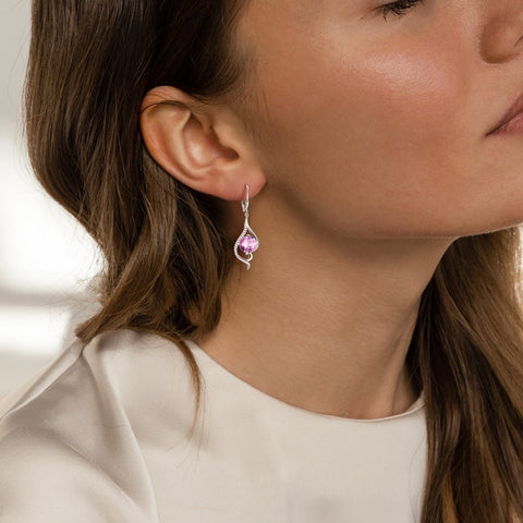 Women Dangle Earrings Pink October Birthstone Tourmaline Earrings 925 Sterling Silver Leverback Tail Jewelry Mother Christmas Birthday Valentines Day Gift for Her - Aurora Tears