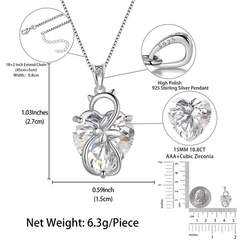 15MM Women Cat Necklace Heart April Birthstone 925 Sterling Silver Pendant Diamond Crystal Butterfly Jewelry Birthday Gift for Cat Lover - Aurora Tears