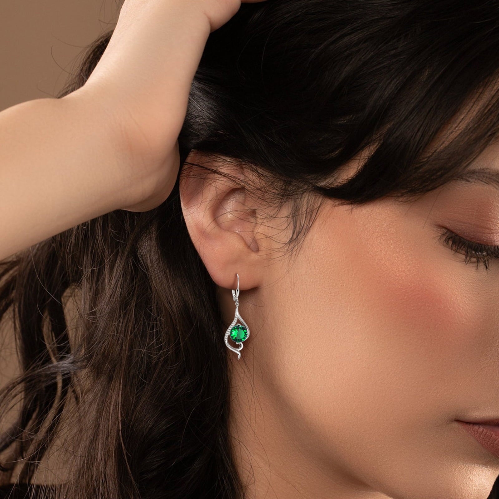 Women Dangle Earrings May Birthstone Earring Emerald Green 925 Sterling Silver Leverback Hanging Tail Jewelry Christmas Mother's Day Gift for Her/Mom/Grandma/Wife - Aurora Tears