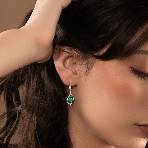 Women Dangle Earrings May Birthstone Earring Emerald Green 925 Sterling Silver Leverback Hanging Tail Jewelry Christmas Mother's Day Gift for Her/Mom/Grandma/Wife - Aurora Tears