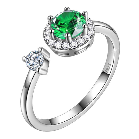 Anillo redondo con piedra natal para mujer, regalo de cumpleaños para niñas, plata de ley 925