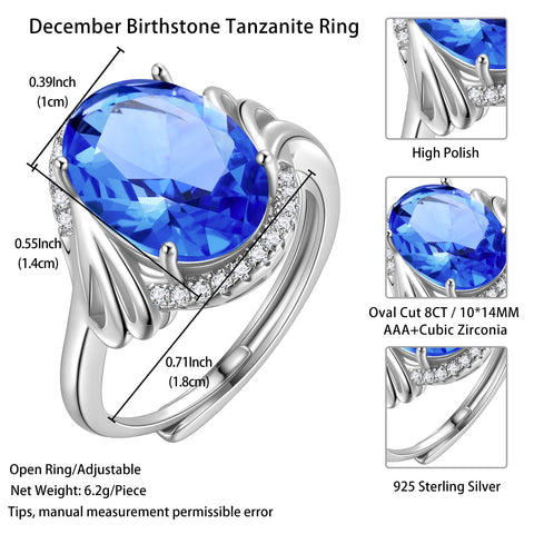 8Ct Oval Women Ring 925 Sterling Silver Halo Blue Tanzanite Ring December Birthstone Jewelry Mother Grandma Christmas Birthday Gift for Her - Aurora Tears