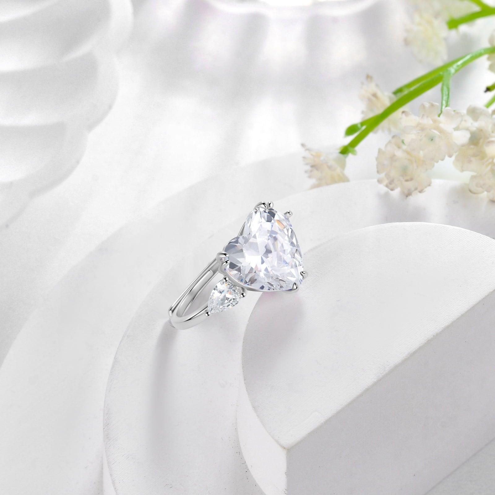 6Ct Women Heart Engagement Ring 925 Sterling Silver April Birthstone Ring Diamond Crystal Promise Wedding Bridal Jewelry Gifts - Aurora Tears