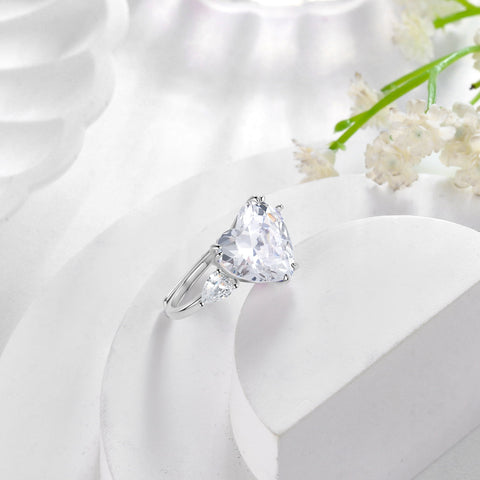 6Ct Women Heart Engagement Ring 925 Sterling Silver April Birthstone Ring Diamond Crystal Promise Wedding Bridal Jewelry Gifts - Aurora Tears