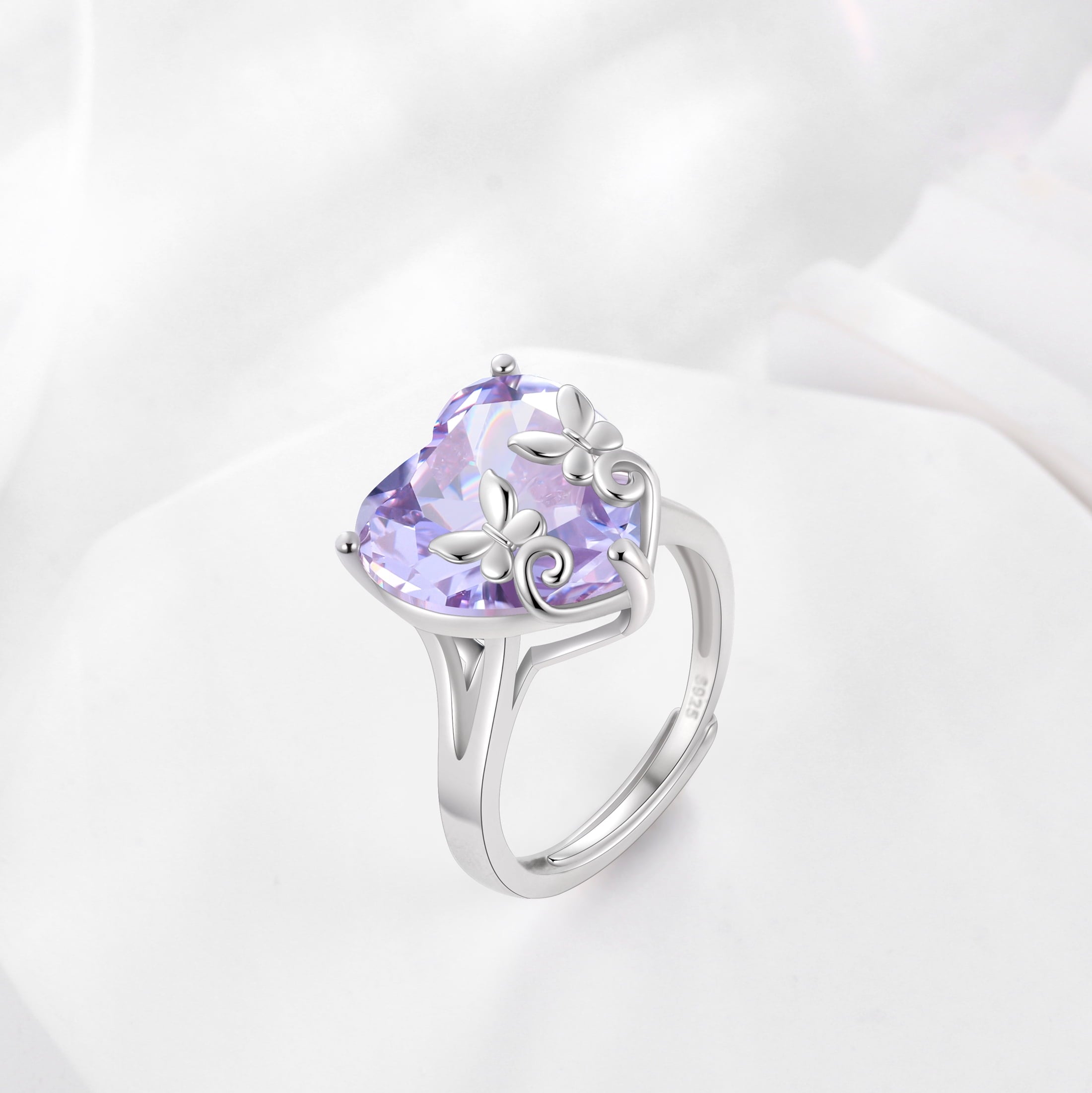 9Ct Women Heart Ring 925 Sterling Silver Butterfly June Birthstone Alexandrite Solitaire Ring Jewelry Birthday Gift for Mother - Aurora Tears