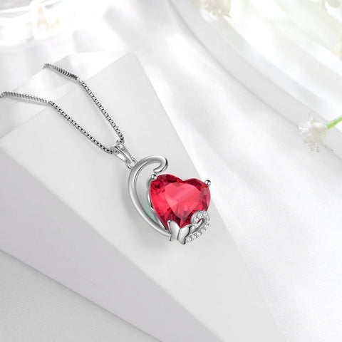 July Birthstone Heart Necklace Butterfly Jewelry Pendant Red Ruby Necklace 925 Sterling Silver Women Mother Birthday Valentine's Day Gift - Aurora Tears