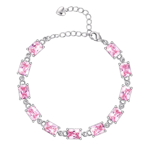 Juwaliy 18K White Gold Plated Tennis Bracelets for Women Birthstone Jewelry Birthday Gifts for Wife Mother Daughter