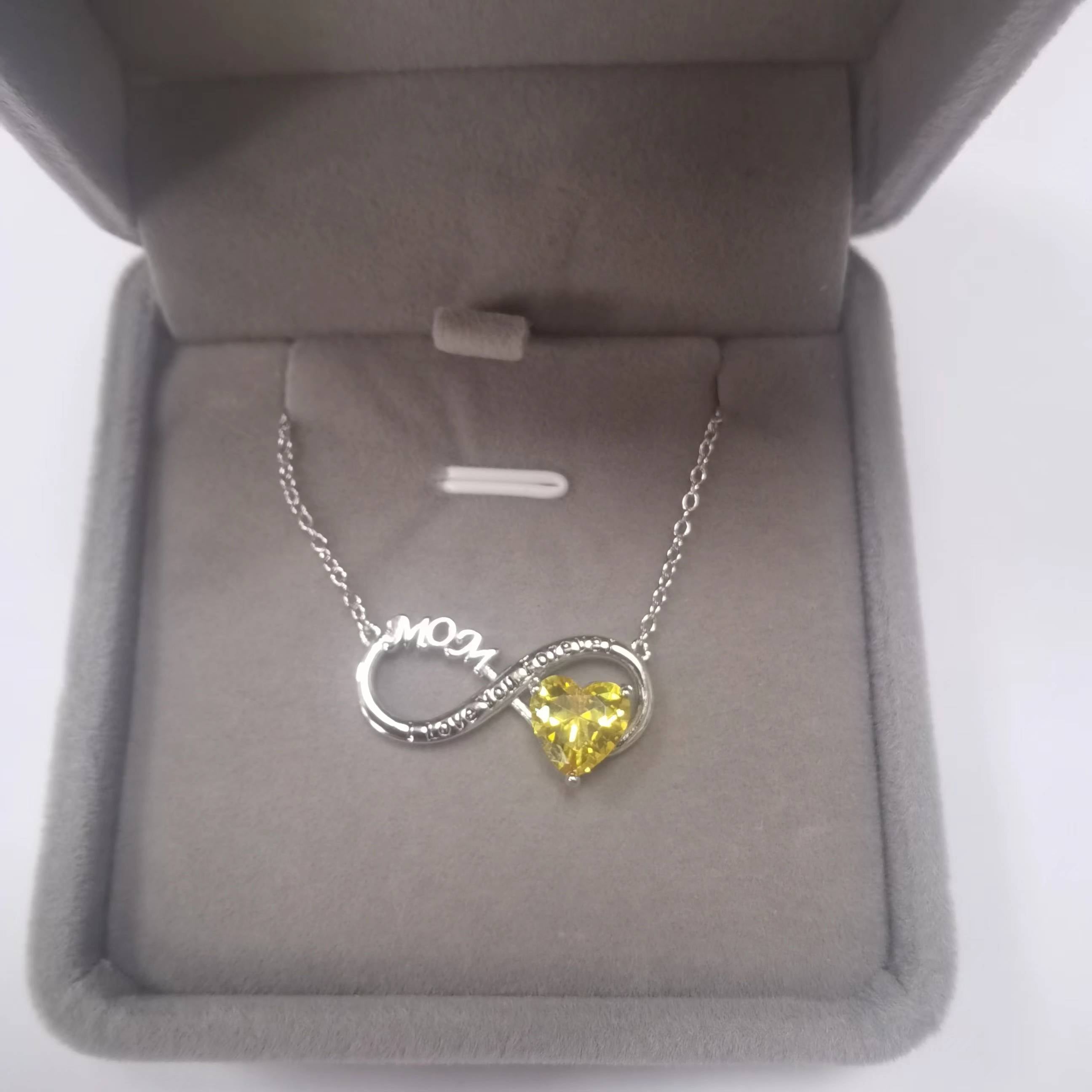 Women Infinity Heart Mother Necklace November Birthstone Citrine Yellow Pendant 925 Sterling Silver Jewelry Grandma Birthday Christmas Mother's Day Gift from Daughter/Son - Aurora Tears