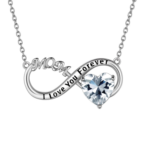 Mom Necklace Heart Birthstone Pendant Women Mother's Day Gifts Infinite Birthday Jewelry