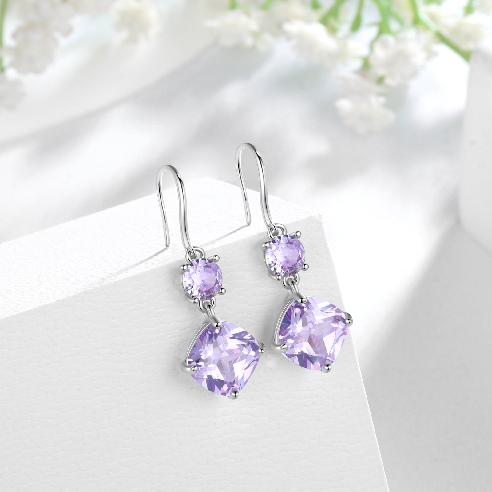 June Birthstone Earrings Women Dangle Earrings 925 Sterling Silver Hook Cushion Alexandrite Jewelry Mother's Day Birthday Gifts - Aurora Tears