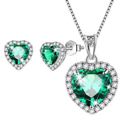 Ensembles de bijoux cœurs 3 pièces, collier avec pierre de naissance pour femmes, boucles d'oreilles, bijoux pour filles, cadeau d'anniversaire, argent Sterling 925