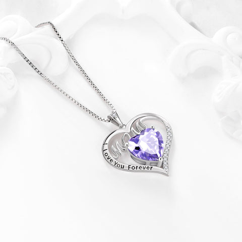 Women Love Heart Mom Necklace June Birthstone Necklace Alexandrite Purple CZ 925 Sterling Silver Pendant Jewelry Christmas Birthday Mother's Day Gifts - Aurora Tears