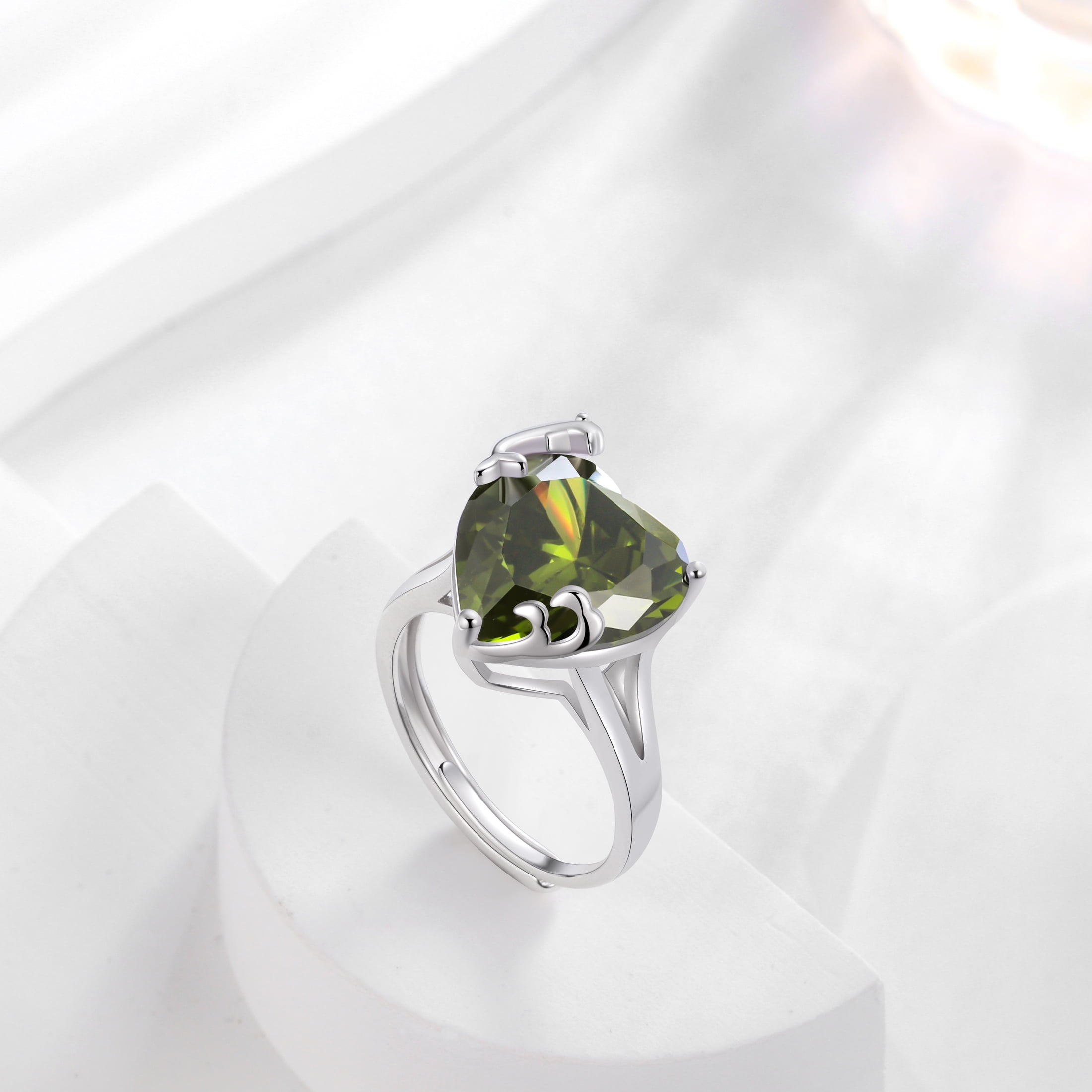 9Ct Women Heart Ring 925 Sterling Silver Dolphin August Birthstone Peridot Solitaire Ring Jewelry Mom Christmas Birthday Gift - Aurora Tears