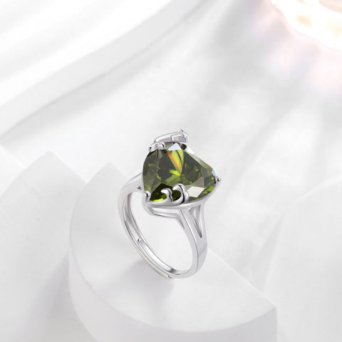 9Ct Women Heart Ring 925 Sterling Silver Dolphin August Birthstone Peridot Solitaire Ring Jewelry Mom Christmas Birthday Gift - Aurora Tears