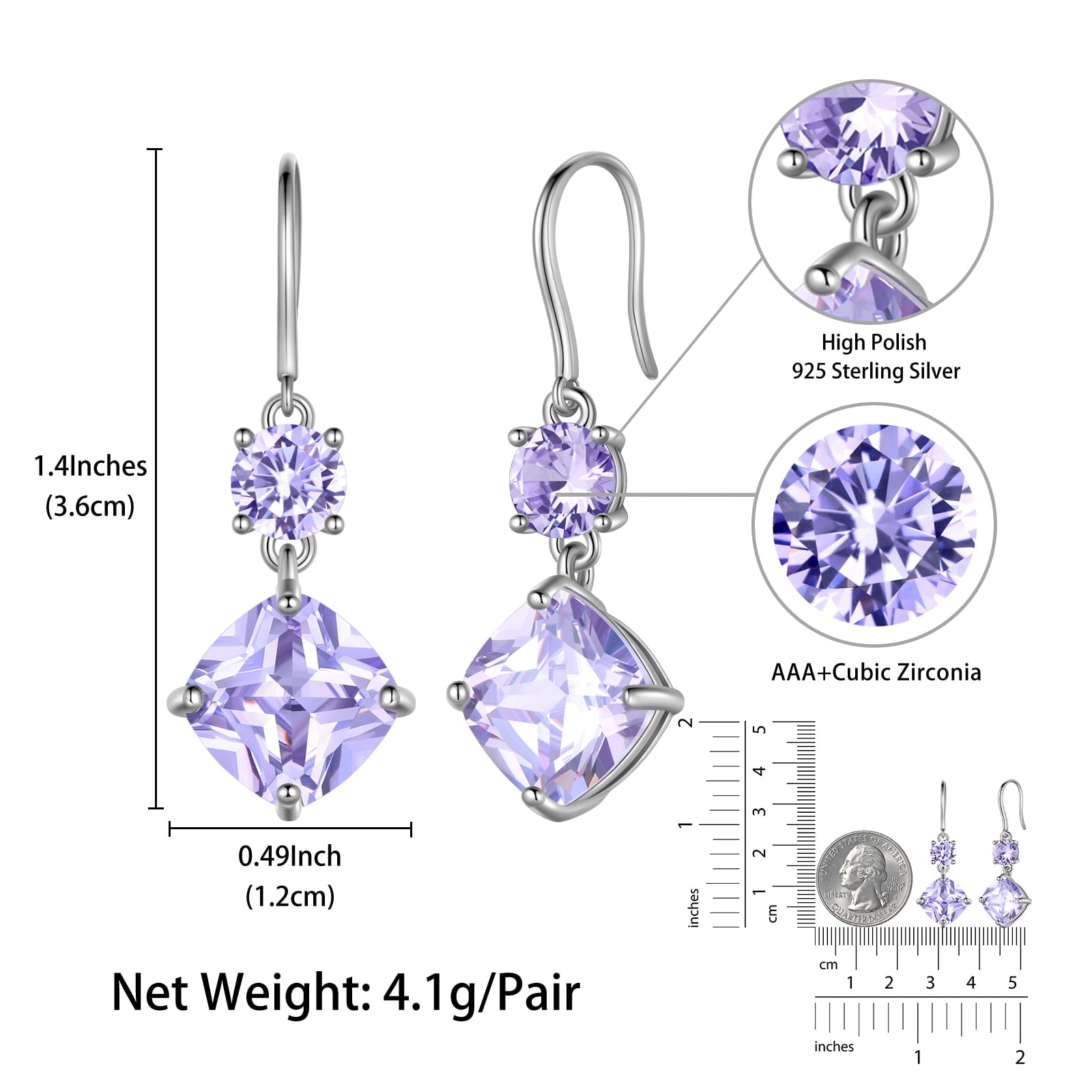 June Birthstone Earrings Women Dangle Earrings 925 Sterling Silver Hook Cushion Alexandrite Jewelry Mother's Day Birthday Gifts - Aurora Tears