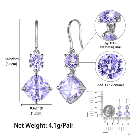 June Birthstone Earrings Women Dangle Earrings 925 Sterling Silver Hook Cushion Alexandrite Jewelry Mother's Day Birthday Gifts - Aurora Tears