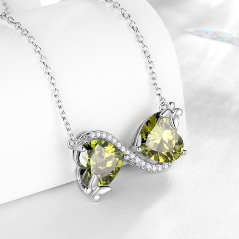 Women Infinity Heart Butterfly Necklace August Birthstone Necklace Peridot Green Pendant Jewelry Valentines Birthday Gifts for Mother Daughter - Aurora Tears