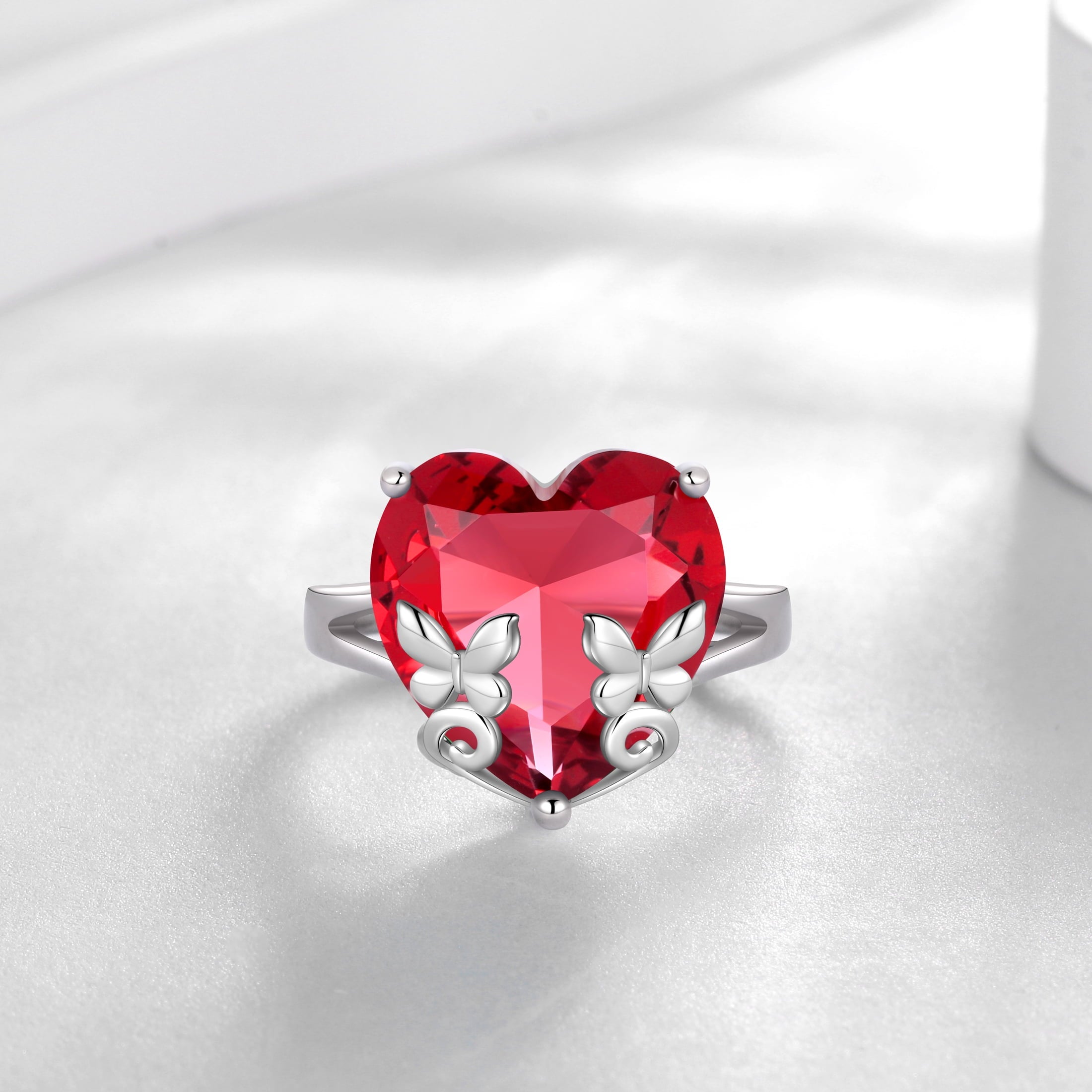 9Ct Women Heart Ring 925 Sterling Silver Butterfly August Birthstone Peridot Solitaire Ring Jewelry Mom Christmas Birthday Gift - Aurora Tears