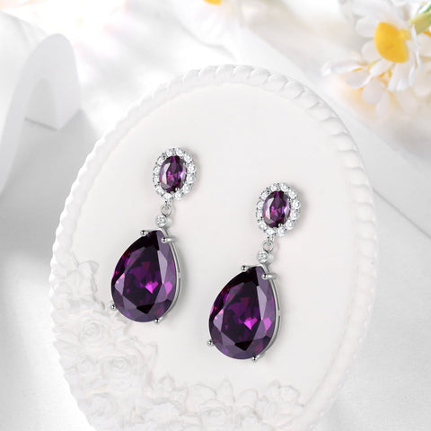10Ct Dangling Teardrop Earrings Women February Birthstone Amethyst Purple 925 Sterling Silver Jewelry Birthday Valentine's Day Gift - Aurora Tears